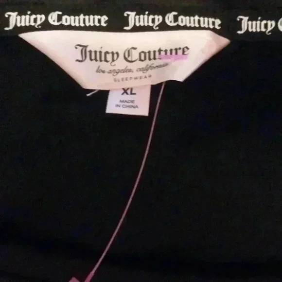 Juicy Couture Women Black Velvet Fleece Top, Rhinestone Embellished Logo, Sz XL - Picture 6 of 8